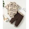 imageRenotemy Newborn Baby Boy Clothes Outfits Infant Boy Letter Print Romper Pants Clothing SetBeigeplaid