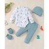 imageRenotemy Newborn Baby Boy Clothes Outfits Infant Boy Letter Print Romper Pants Clothing SetBluedinosaur