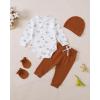 imageRenotemy Newborn Baby Boy Clothes Outfits Infant Boy Letter Print Romper Pants Clothing SetBrowndinosaur