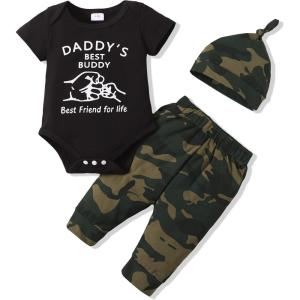 imageRenotemy Newborn Baby Boy Clothes Outfits Infant Boy Letter Print Romper Pants Clothing SetBlack