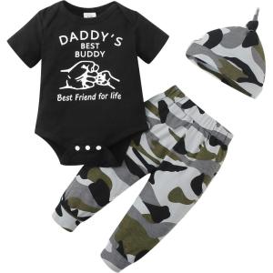 imageRenotemy Newborn Baby Boy Clothes Outfits Infant Boy Letter Print Romper Pants Clothing SetBlackcamo