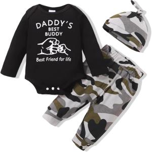imageRenotemy Newborn Baby Boy Clothes Outfits Infant Boy Letter Print Romper Pants Clothing SetBlackcamouflage