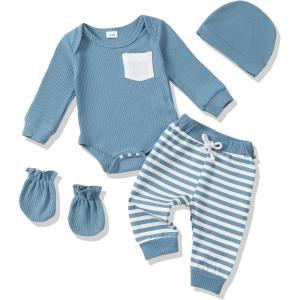 imageRenotemy Newborn Baby Boy Clothes Outfits Infant Boy Letter Print Romper Pants Clothing SetBlue