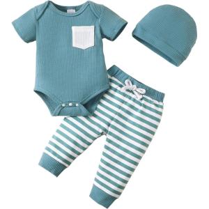 imageRenotemy Newborn Baby Boy Clothes Outfits Infant Boy Letter Print Romper Pants Clothing SetBlueset