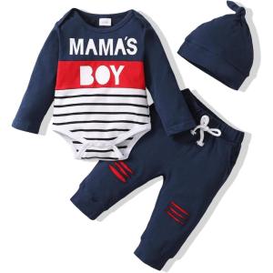 imageRenotemy Newborn Baby Boy Clothes Outfits Infant Boy Letter Print Romper Pants Clothing SetBluestrip