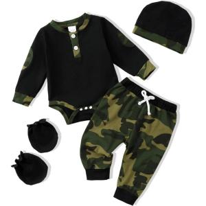 imageRenotemy Newborn Baby Boy Clothes Outfits Infant Boy Letter Print Romper Pants Clothing SetCamoblack