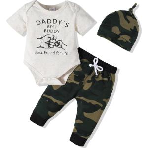 imageRenotemy Newborn Baby Boy Clothes Outfits Infant Boy Letter Print Romper Pants Clothing SetGrey