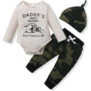 imageRenotemy Newborn Baby Boy Clothes Outfits Infant Boy Letter Print Romper Pants Clothing SetGreycamo