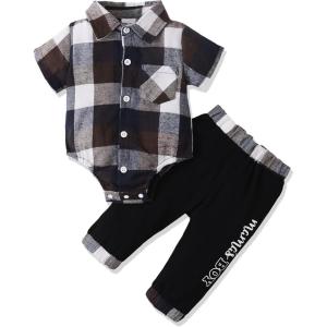imageRenotemy Newborn Baby Boy Clothes Outfits Infant Boy Letter Print Romper Pants Clothing SetGreyplaidclothing