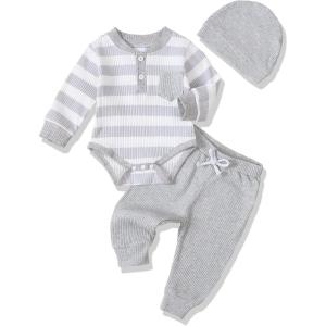 imageRenotemy Newborn Baby Boy Clothes Outfits Infant Boy Letter Print Romper Pants Clothing SetGreystripe