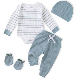 imageRenotemy Newborn Baby Boy Clothes Outfits Infant Boy Letter Print Romper Pants Clothing SetStripeblue