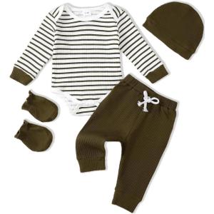 imageRenotemy Newborn Baby Boy Clothes Outfits Infant Boy Letter Print Romper Pants Clothing SetStripetop