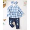 imageRenotemy Baby Girl Clothes Toddler Girl Clothes Outfits Infant Clothing Jeans Pants Set Cute Clothes Set for GirlsBlue Plaid Denim