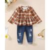 imageRenotemy Baby Girl Clothes Toddler Girl Clothes Outfits Infant Clothing Jeans Pants Set Cute Clothes Set for GirlsBrown Plaid Denim