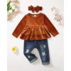 imageRenotemy Baby Girl Clothes Toddler Girl Clothes Outfits Infant Clothing Jeans Pants Set Cute Clothes Set for GirlsBrown Velvet