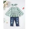 imageRenotemy Baby Girl Clothes Toddler Girl Clothes Outfits Infant Clothing Jeans Pants Set Cute Clothes Set for GirlsGreen Plaid Denim
