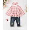 imageRenotemy Baby Girl Clothes Toddler Girl Clothes Outfits Infant Clothing Jeans Pants Set Cute Clothes Set for GirlsPink Plaid Denim
