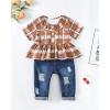 imageRenotemy Baby Girl Clothes Toddler Girl Clothes Outfits Infant Clothing Jeans Pants Set Cute Clothes Set for GirlsShort Plaid Brown Denim