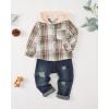 imageRenotemy Toddler Baby Boy Clothes Denim Outfits Infant Hooded Sweatshirt Jeans Clothing For Little BoysApricotplaidsuit