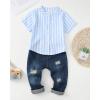 imageRenotemy Toddler Baby Boy Clothes Denim Outfits Infant Hooded Sweatshirt Jeans Clothing For Little BoysBluestripe