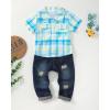 imageRenotemy Toddler Baby Boy Clothes Denim Outfits Infant Hooded Sweatshirt Jeans Clothing For Little BoysBlueyellowjeans