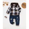 imageRenotemy Toddler Baby Boy Clothes Denim Outfits Infant Hooded Sweatshirt Jeans Clothing For Little BoysBrownplaidsuit