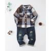 imageRenotemy Toddler Baby Boy Clothes Denim Outfits Infant Hooded Sweatshirt Jeans Clothing For Little BoysDarkblueplaid