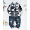 imageRenotemy Toddler Baby Boy Clothes Outfits Baby Boy Plaid Sweatsuit Jeans Denim Fall Winter Pants Set Toddler Clothes For BoysBlue Plaid Denim