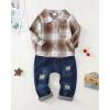 imageRenotemy Toddler Baby Boy Clothes Outfits Baby Boy Plaid Sweatsuit Jeans Denim Fall Winter Pants Set Toddler Clothes For BoysMulti Brown Plaid