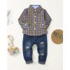 imageRenotemy Toddler Baby Boy Clothes Outfits Baby Boy Plaid Sweatsuit Jeans Denim Fall Winter Pants Set Toddler Clothes For BoysYellow Blue Plaid