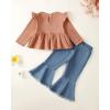 imageRenotemy Toddler Baby Girls Clothes Infant Girl Outfits Ruffle Sleeve Tops Pants Clothing Sets for GirlsBrickred