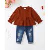 imageRenotemy Toddler Baby Girls Clothes Infant Girl Outfits Ruffle Sleeve Tops Pants Clothing Sets for GirlsCaramel