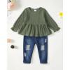 imageRenotemy Toddler Baby Girls Clothes Infant Girl Outfits Ruffle Sleeve Tops Pants Clothing Sets for GirlsGreen02