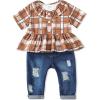Short Plaid Brown Denim