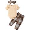 imageRenotemy Newborn Baby Girl Clothes Infant Girl Outfits Ruffle Romper Top Floral Pants Clothes SetsBeigeleopard