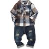 imageRenotemy Toddler Baby Boy Clothes Denim Outfits Infant Hooded Sweatshirt Jeans Clothing For Little BoysDarkblueplaid