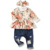 imageRenotemy Toddler Baby Girls Clothes Infant Girl Outfits Ruffle Sleeve Tops Pants Clothing Sets for GirlsFlowerjeans