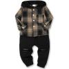 imageRenotemy Toddler Infant Baby Boy Clothes Outfit Long Sleeve Hoodie Sweatshirt Casual Fall Winter Clothes Set for Toddler BoyDeep Brown Plaid