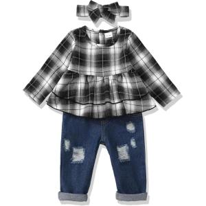 imageRenotemy Baby Girl Clothes Toddler Girl Clothes Outfits Infant Clothing Jeans Pants Set Cute Clothes Set for GirlsBlack and White Plaid