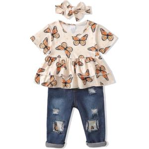 imageRenotemy Baby Girl Clothes Toddler Girl Clothes Outfits Infant Clothing Jeans Pants Set Cute Clothes Set for GirlsButterfly