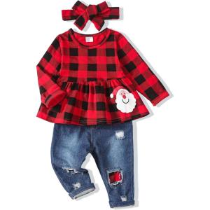 imageRenotemy Baby Girl Clothes Toddler Girl Clothes Outfits Infant Clothing Jeans Pants Set Cute Clothes Set for GirlsChristmas Red Plaid