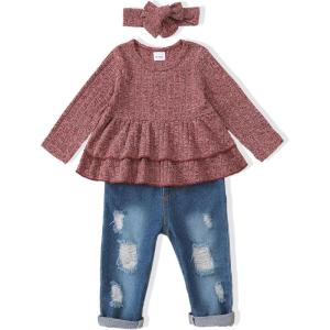 imageRenotemy Baby Girl Clothes Toddler Girl Clothes Outfits Infant Clothing Jeans Pants Set Cute Clothes Set for GirlsPink