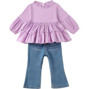 imageRenotemy Baby Girl Clothes Toddler Girl Clothes Outfits Infant Clothing Jeans Pants Set Cute Clothes Set for GirlsPurple