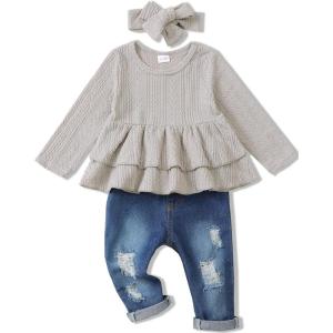 imageRenotemy Baby Girl Clothes Toddler Girl Clothes Outfits Infant Clothing Jeans Pants Set Cute Clothes Set for GirlsSolid Gray
