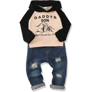 imageRenotemy Toddler Baby Boy Clothes Denim Outfits Infant Hooded Sweatshirt Jeans Clothing For Little BoysApricotsplice