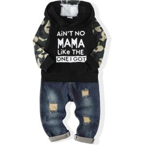 imageRenotemy Toddler Baby Boy Clothes Denim Outfits Infant Hooded Sweatshirt Jeans Clothing For Little BoysBlackcamojeans