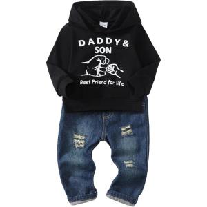 imageRenotemy Toddler Baby Boy Clothes Denim Outfits Infant Hooded Sweatshirt Jeans Clothing For Little BoysBlackjeans