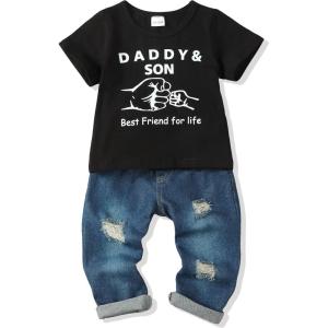 imageRenotemy Toddler Baby Boy Clothes Denim Outfits Infant Hooded Sweatshirt Jeans Clothing For Little BoysBlacksets