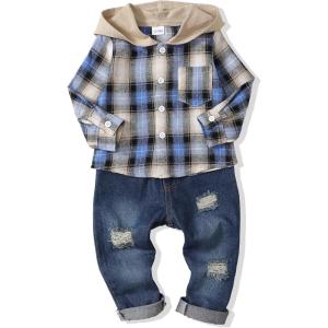 imageRenotemy Toddler Baby Boy Clothes Denim Outfits Infant Hooded Sweatshirt Jeans Clothing For Little BoysBluecoffee