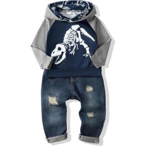 imageRenotemy Toddler Baby Boy Clothes Denim Outfits Infant Hooded Sweatshirt Jeans Clothing For Little BoysBluedino